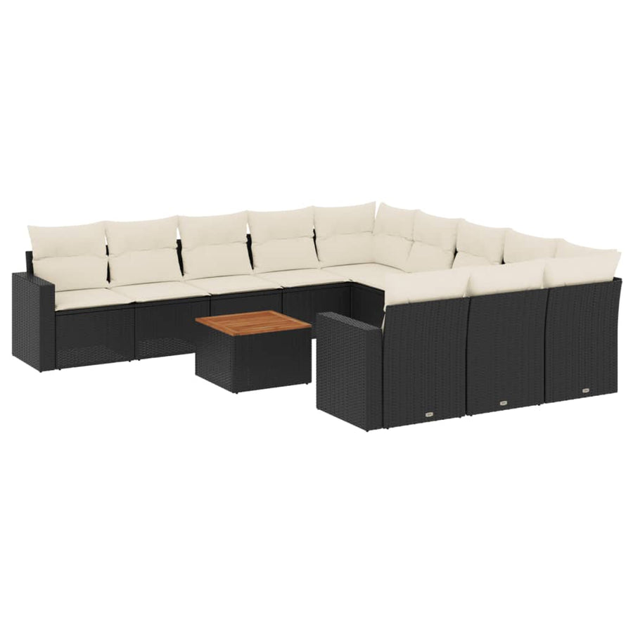 12-Delige Loungeset Met Kussens Poly Rattan Zwart