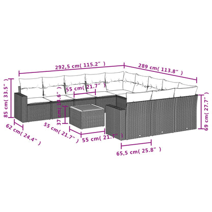 12-Delige Loungeset Met Kussens Poly Rattan Beige