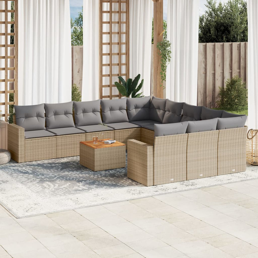 12-Delige Loungeset Met Kussens Poly Rattan Beige