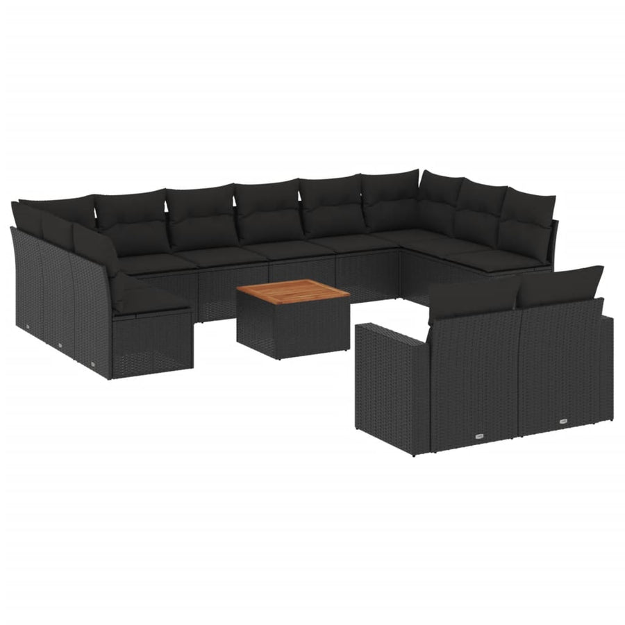 13-Delige Loungeset Met Kussens Poly Rattan Zwart