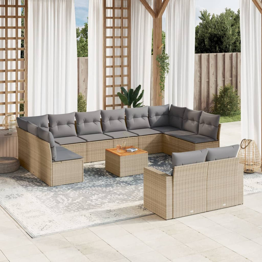-Delige Loungeset Met Kussens Poly Rattan Beige en grijs