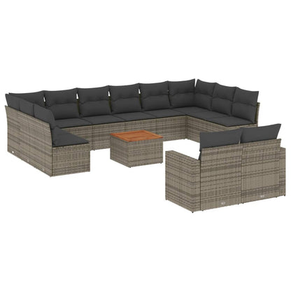 13-Delige Loungeset Met Kussens Poly Rattan Grijs