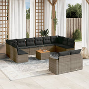 Loungeset 13-delig poly rattan grijs