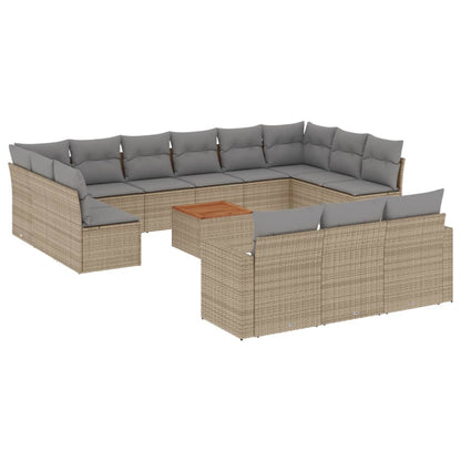 14-Delige Loungeset Met Kussens Poly Rattan Beige