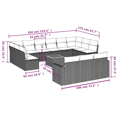 14-Delige Loungeset Met Kussens Poly Rattan Beige