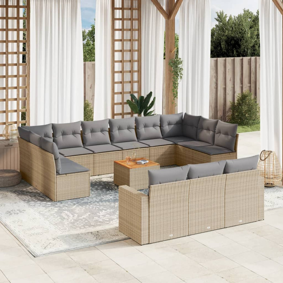 14-Delige Loungeset Met Kussens Poly Rattan Beige