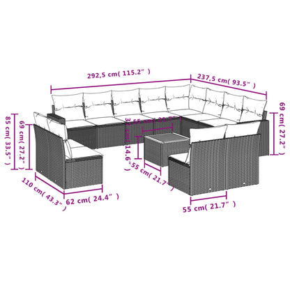 3-Delige Loungeset Met Kussens Poly Rattan Zwart