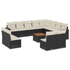 13-piece Lounge Set with Cushions, poly rattan black