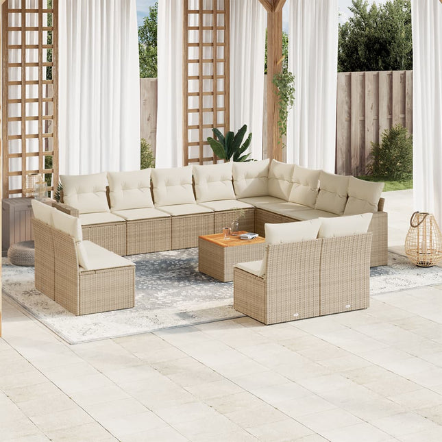 3-Delige Loungeset Met Kussens Poly Rattan Beige beige and cream