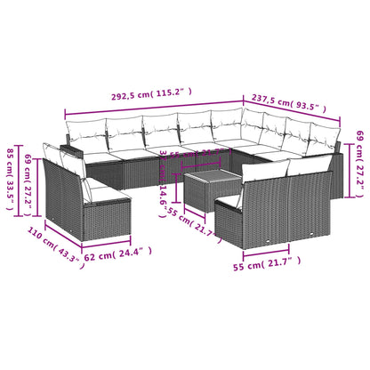 3-Delige Loungeset Met Kussens Poly Rattan Beige en grijs