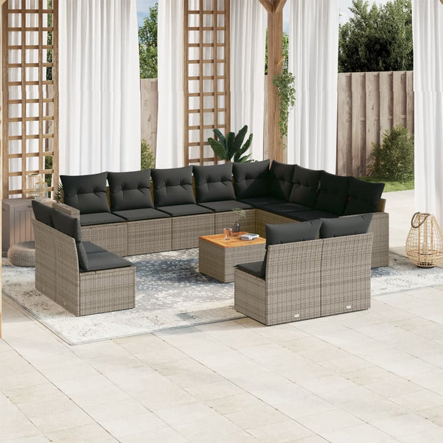 3-Delige Loungeset Met Kussens Poly Rattan Grijs