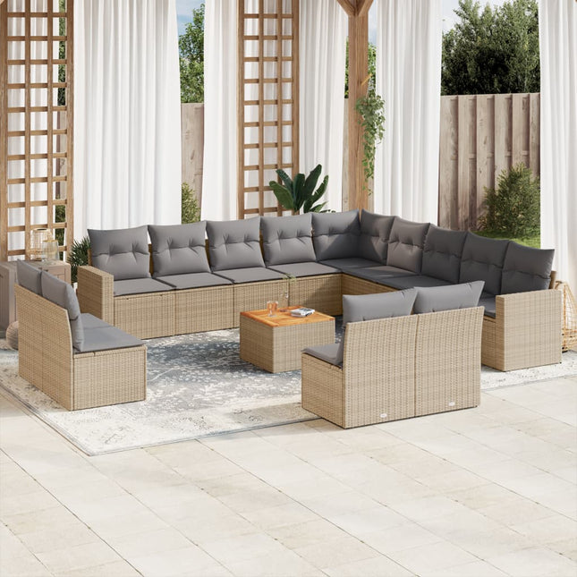 4-Delige Loungeset Met Kussens Poly Rattan Beige en grijs