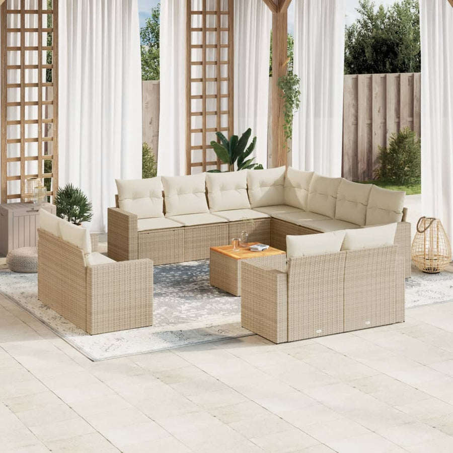 12-Delige Loungeset Met Kussens Poly Rattan Beige