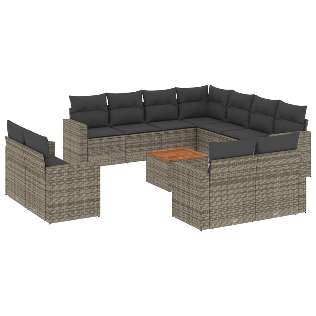 12-Delige Loungeset Met Kussens Poly Rattan Grijs
