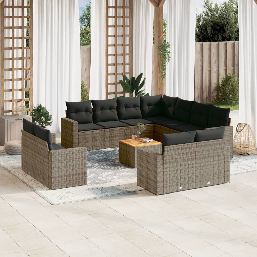 12-Delige Loungeset Met Kussens Poly Rattan Grijs