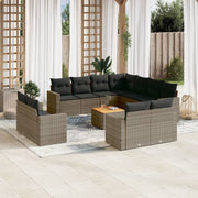 Loungeset 12-delig poly rattan grijs acaciahout