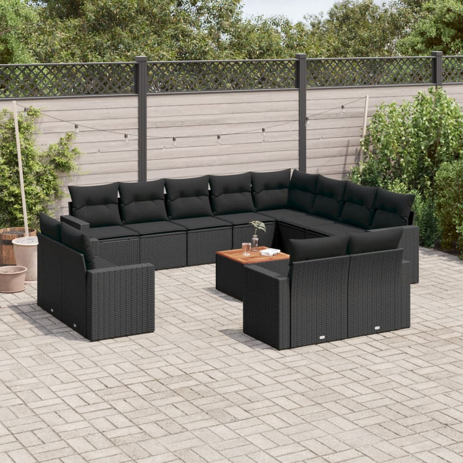 3-Delige Loungeset Met Kussens Poly Rattan Zwart