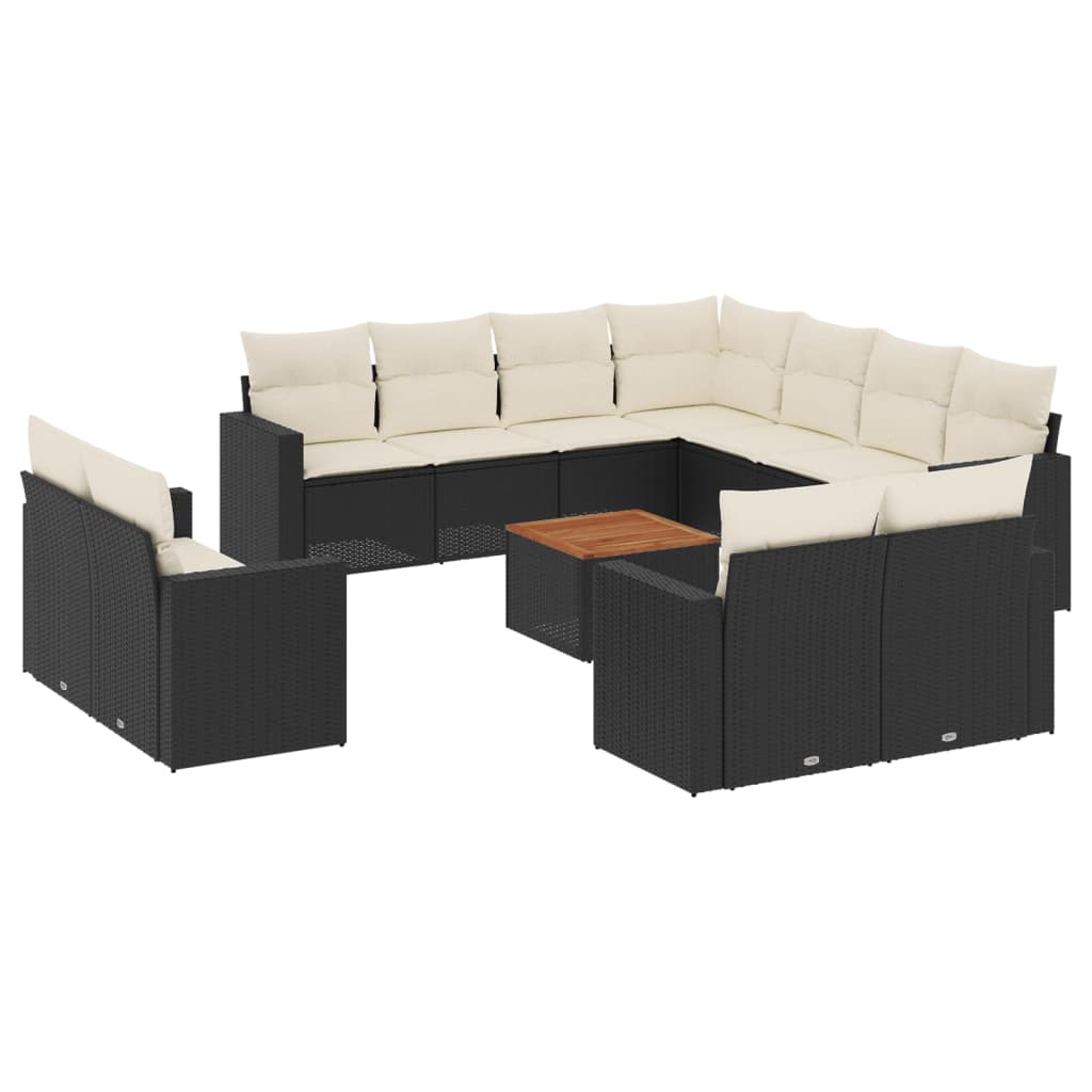3-Delige Loungeset Met Kussens Poly Rattan Zwart en crème