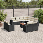 Loungeset poly rattan 13-delig zwart met kussens