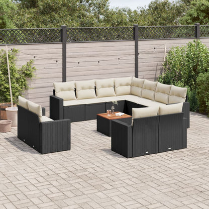 3-Delige Loungeset Met Kussens Poly Rattan Zwart en crème