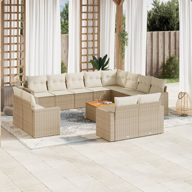 3-Delige Loungeset Met Kussens Poly Rattan Beige beige and cream