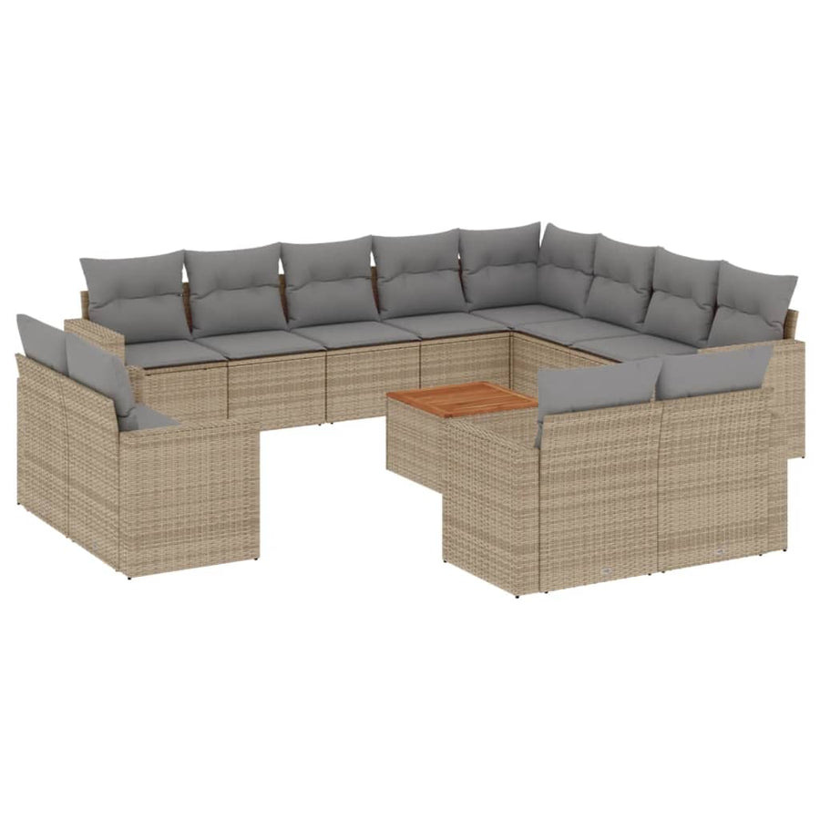3-Delige Loungeset Met Kussens Poly Rattan Beige en grijs