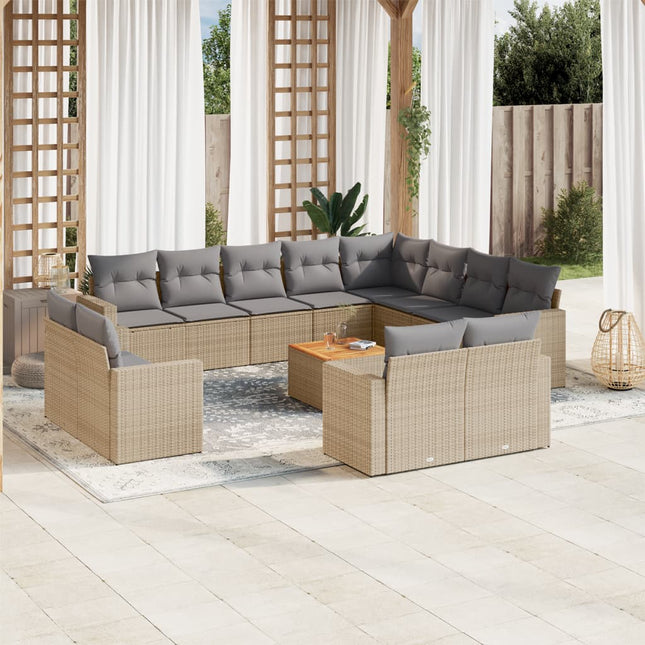 3-Delige Loungeset Met Kussens Poly Rattan Beige en grijs