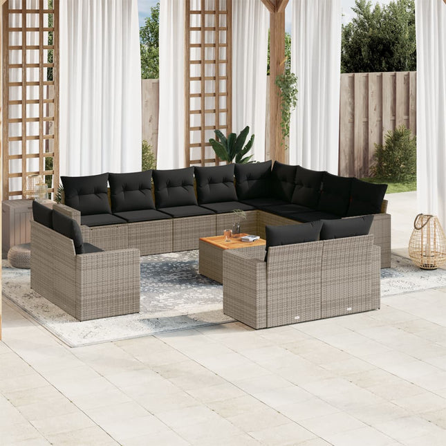 3-Delige Loungeset Met Kussens Poly Rattan Grijs