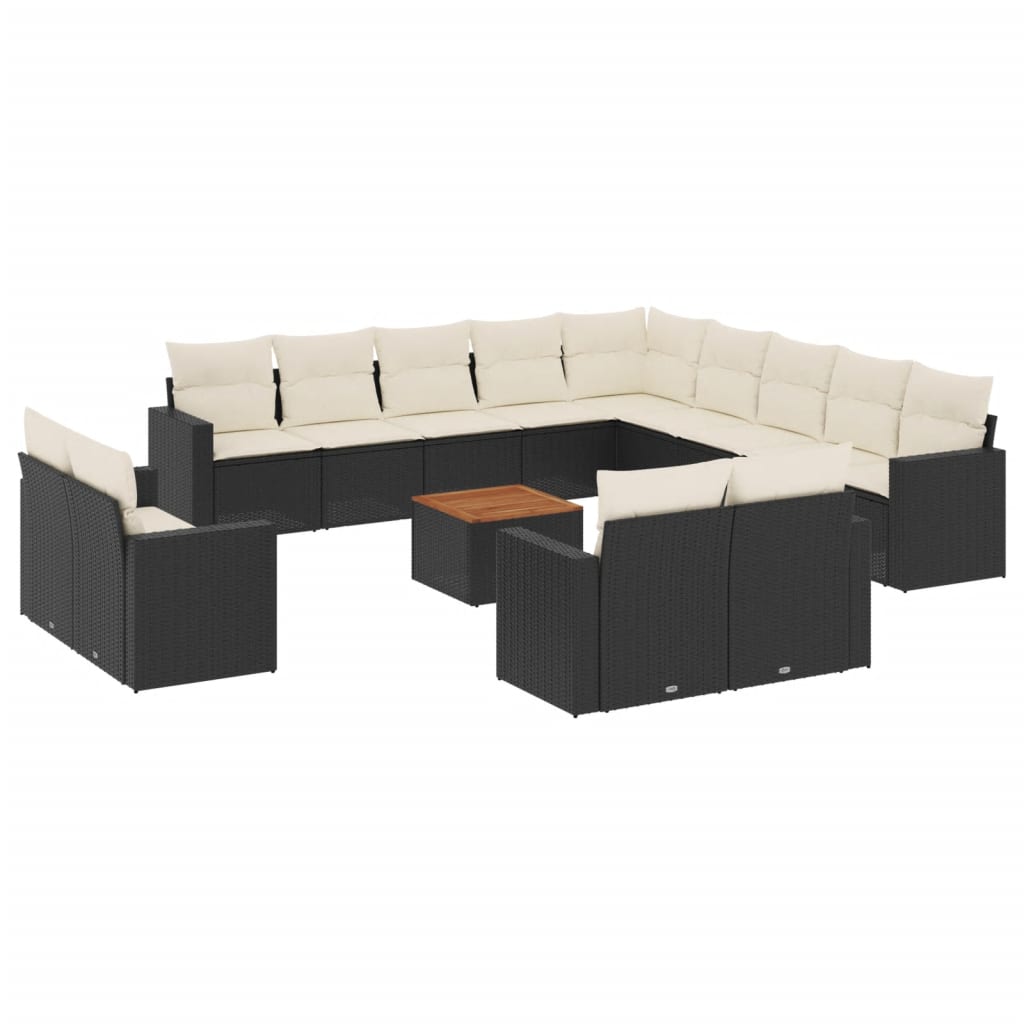 14-Delige Loungeset Met Kussens Poly Rattan Zwart