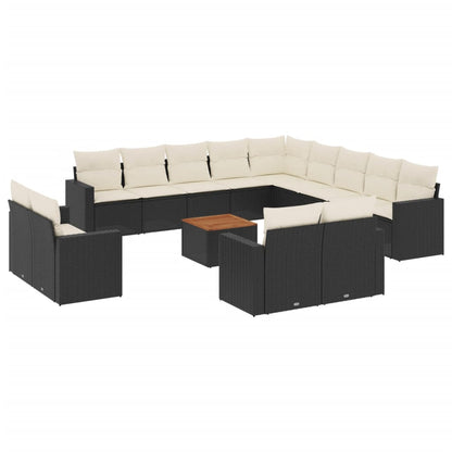 14-Delige Loungeset Met Kussens Poly Rattan Zwart