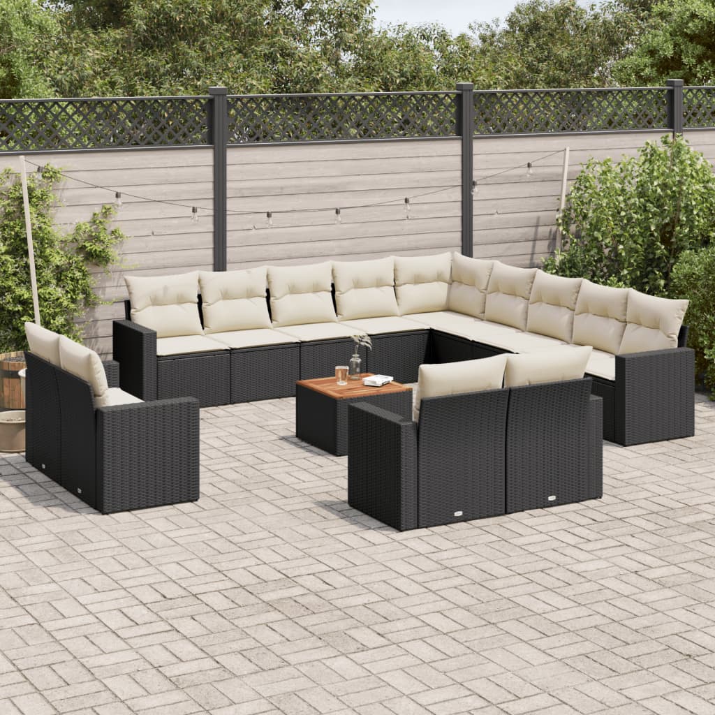 14-Delige Loungeset Met Kussens Poly Rattan Zwart