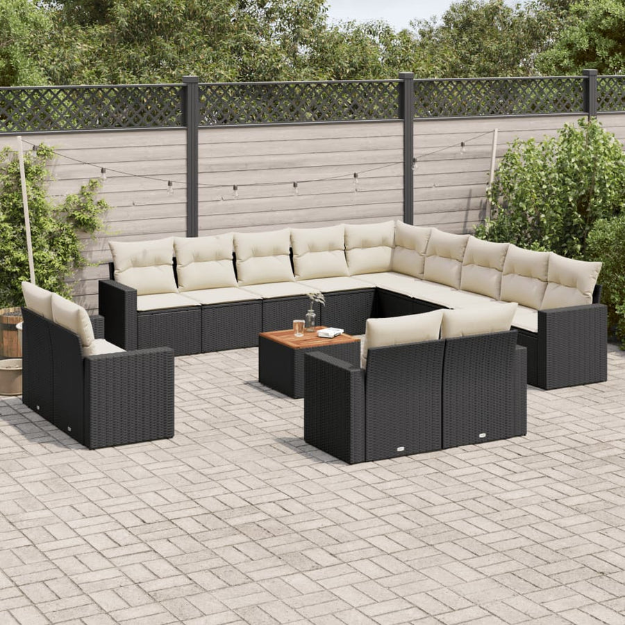 14-Delige Loungeset Met Kussens Poly Rattan Zwart