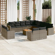 Loungeset 14-delig poly rattan grijs