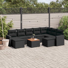 10-piece Loungeset with Cushions Poly Rattan Black