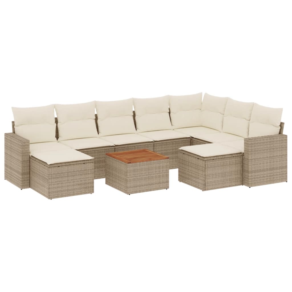 10-Delige Loungeset Met Kussens Poly Rattan Beige