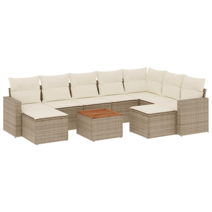 10-Delige Loungeset Met Kussens Poly Rattan Beige