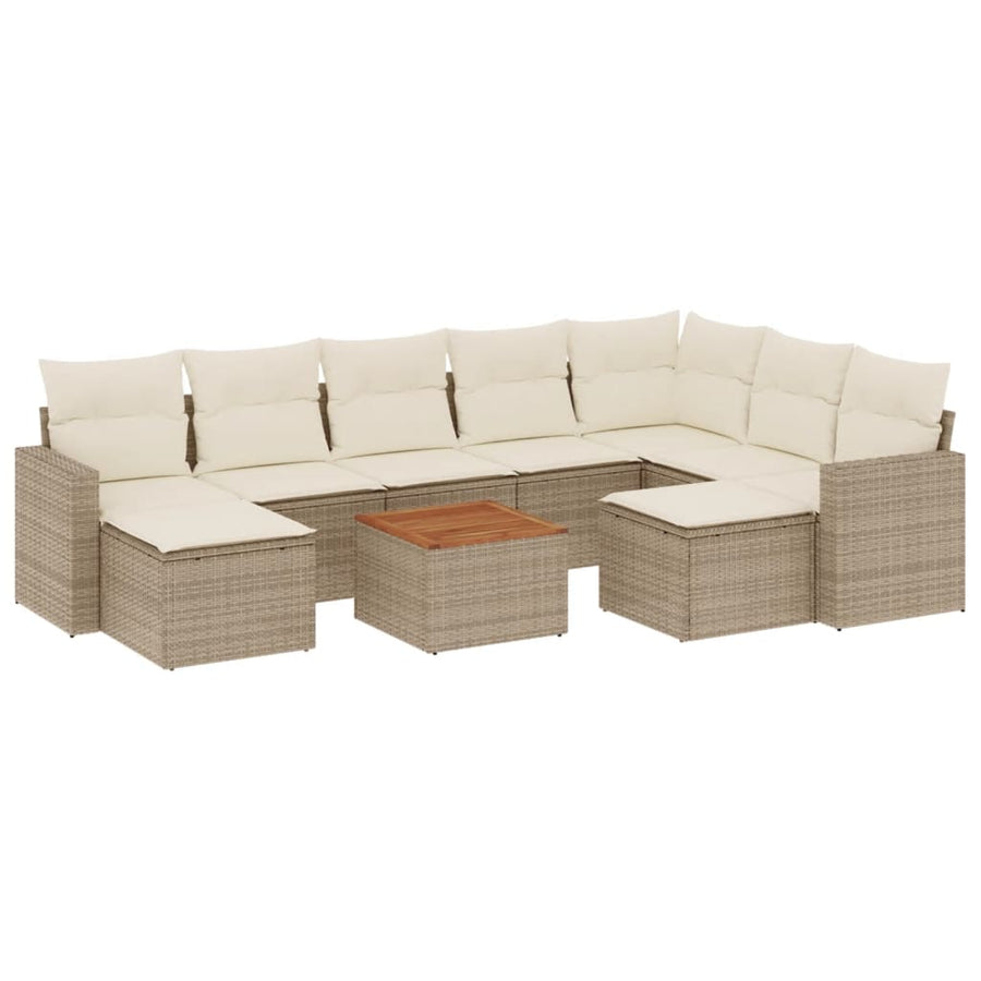 10-Delige Loungeset Met Kussens Poly Rattan Beige