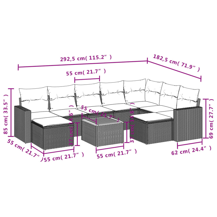10-Delige Loungeset Met Kussens Poly Rattan Beige