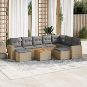 10-piece Lounge Set with Cushions Poly Rattan Beige