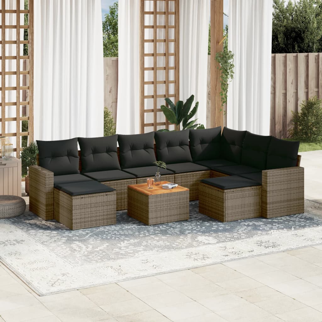 10-Delige Loungeset Met Kussens Poly Rattan Grijs