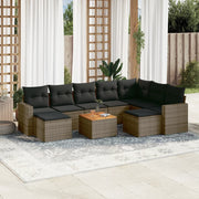10-piece Lounge Set with Cushions Poly Rattan Grey