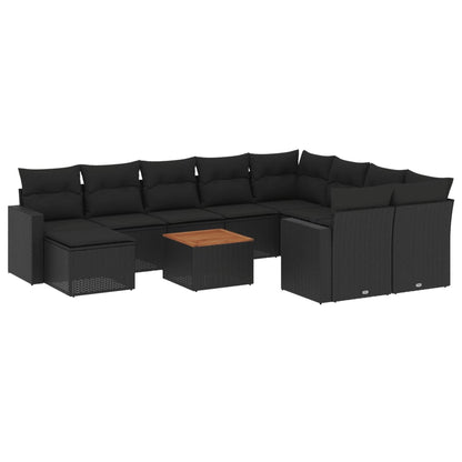 -Delige Loungeset Met Kussens Poly Rattan Zwart