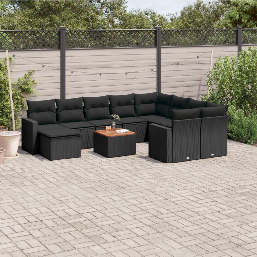 -Delige Loungeset Met Kussens Poly Rattan Zwart