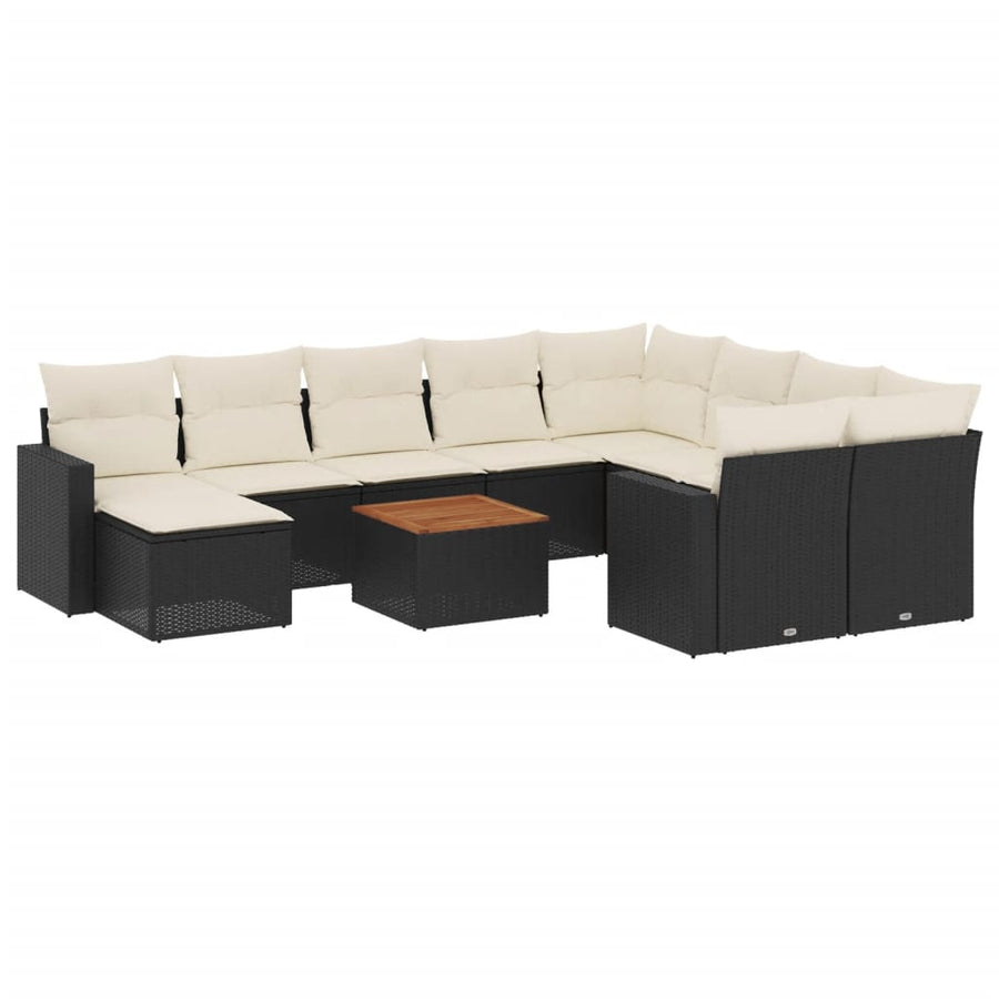 -Delige Loungeset Met Kussens Poly Rattan Zwart en crème