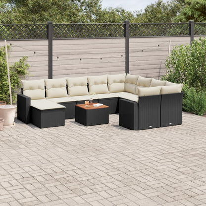-Delige Loungeset Met Kussens Poly Rattan Zwart en crème