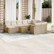 11-piece Garden Furniture Set with Cushions, Poly Rattan, Beige