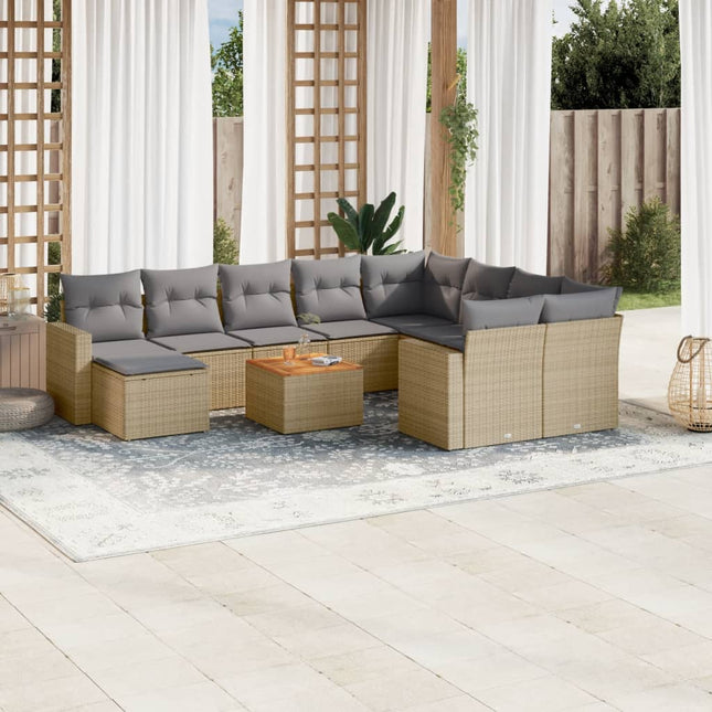 -Delige Tuinset Met Kussens Poly Rattan Beige en grijs