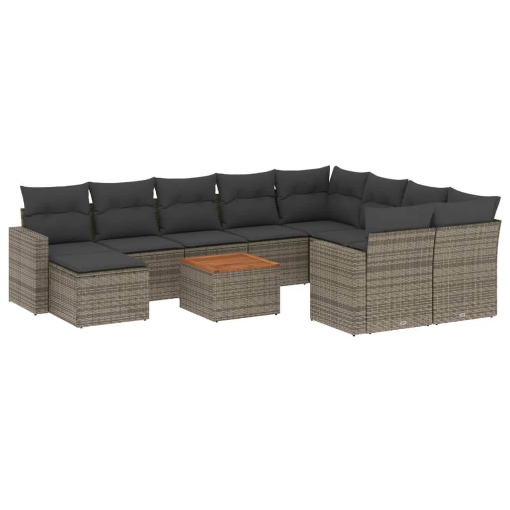 -Delige Loungeset Met Kussens Poly Rattan Grijs