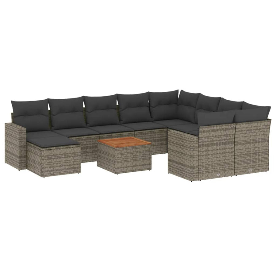 -Delige Loungeset Met Kussens Poly Rattan Grijs