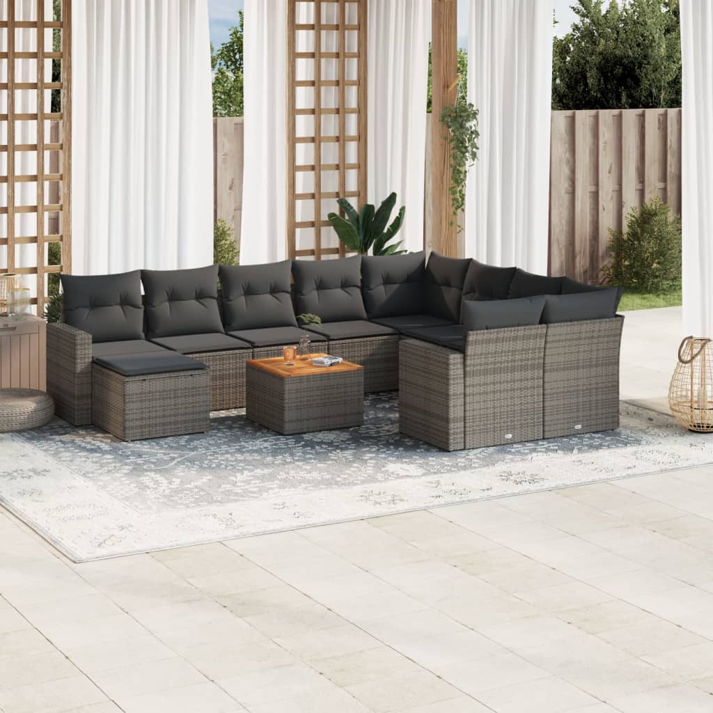 -Delige Loungeset Met Kussens Poly Rattan Grijs